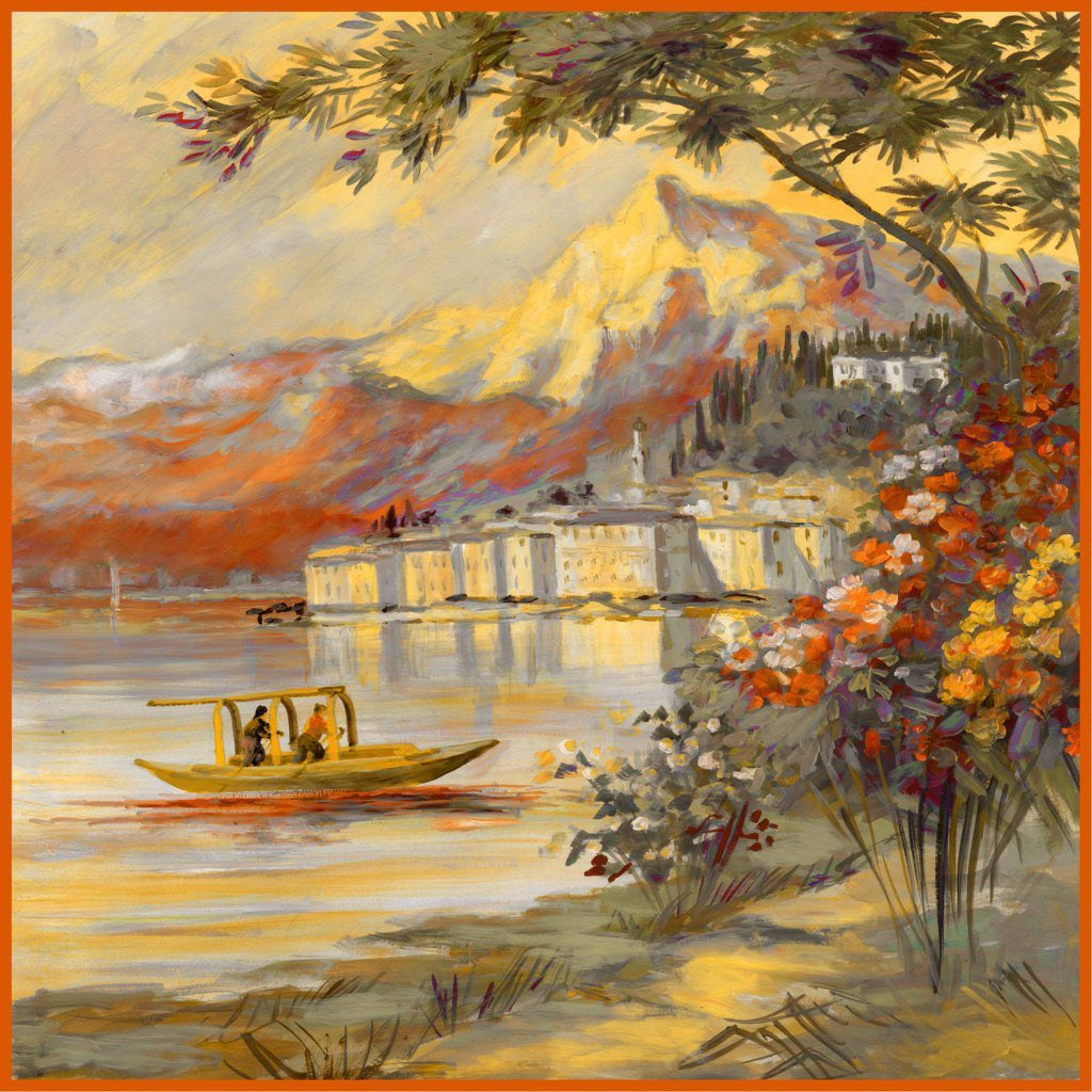 Silk Scarf – Bellagio One – Orange, 90x90 cm