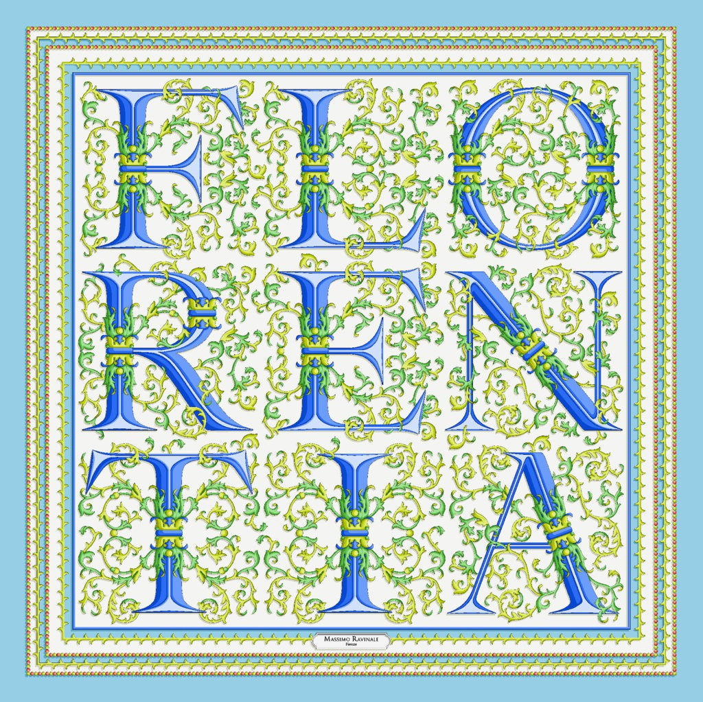 Bandana 100% Silk - Florentine Paper - Light Blue