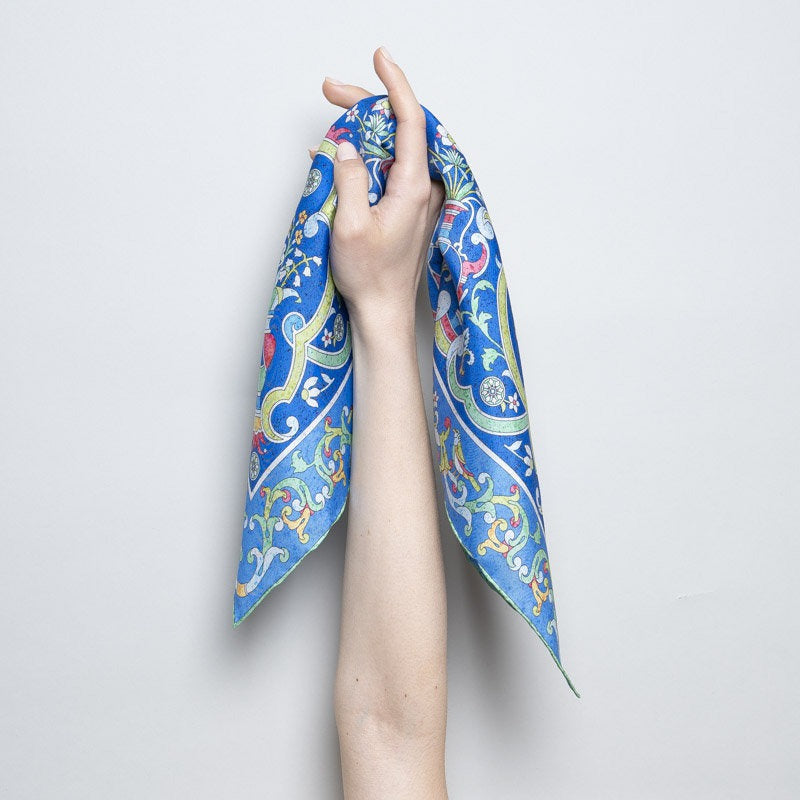 Bandana 100% Silk - Florentine Mosaic - Blue