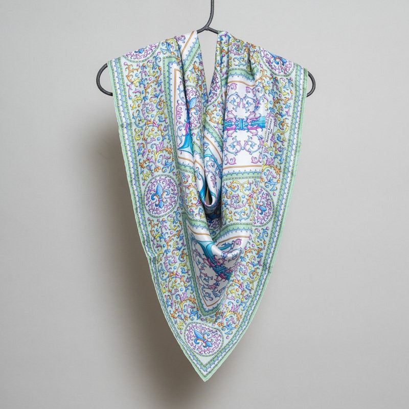 Silk Scarf – Florentine Paper – Green, 100x100 cm