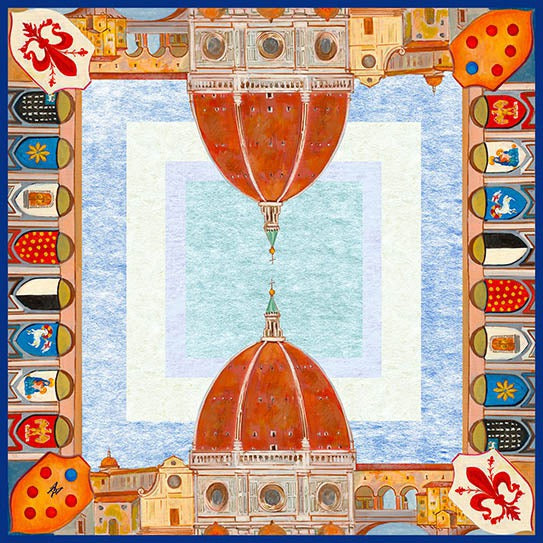 Silk Scarf – Double Dome – Blue, 90x90 cm
