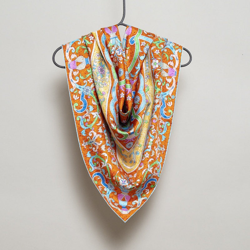 Silk Scarf – Florentine Mosaic – Orange, 100x100 cm