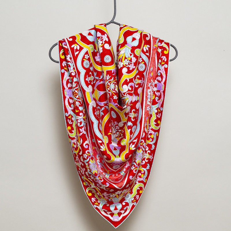 Silk Scarf – Florentine Mosaic – Red, 100x100 cm