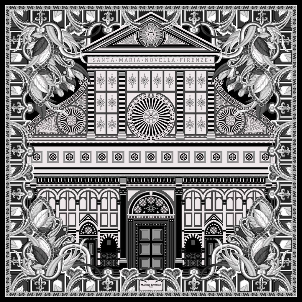 Silk Scarf – Santa Maria Novella – Black White, 100x100 cm