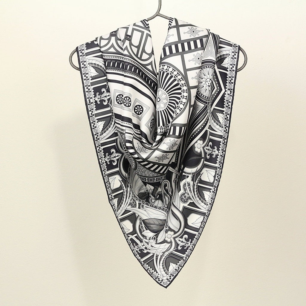 Silk Scarf – Santa Maria Novella – Black White, 100x100 cm