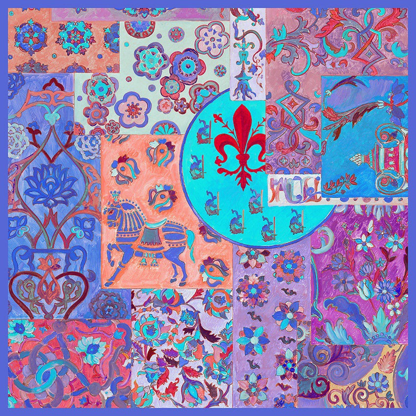 Silk Scarf – World of Colors – Blue, 100x100 cm