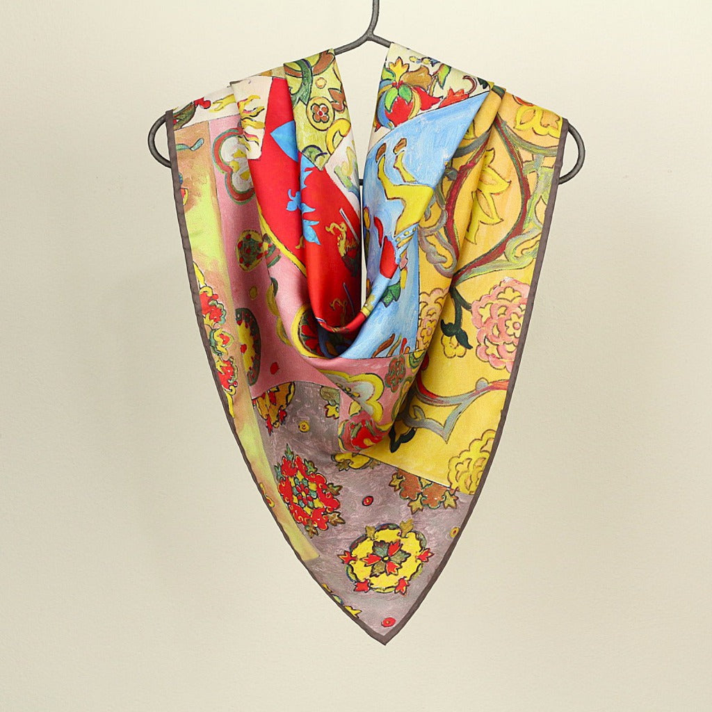 Silk Scarf – World of Colors – Beige, 100x100 cm