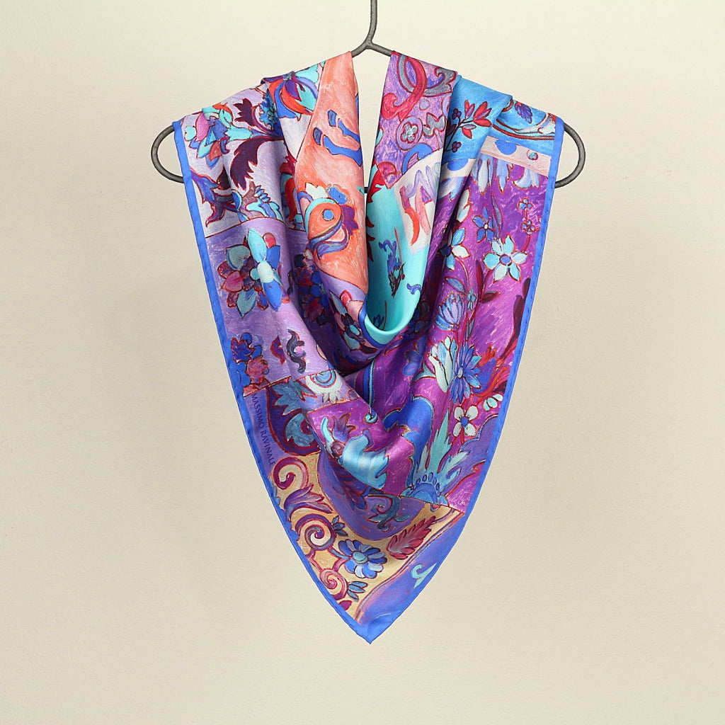 Silk Scarf – World of Colors – Blue, 100x100 cm