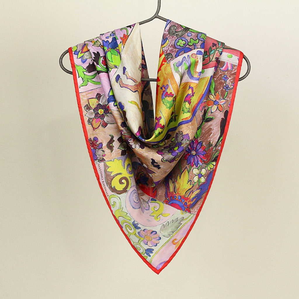 Silk Scarf – World of Colors – Red, 100x100 cm