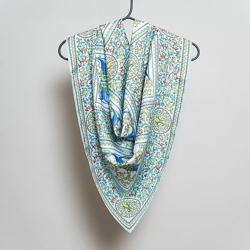 Silk Scarf – Florentine Paper – Light Blue, 100x100 cm