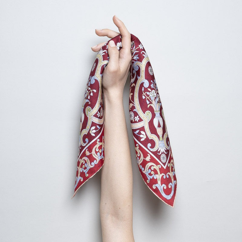 Bandana 100% Silk - Florentine Mosaic - Bordeaux