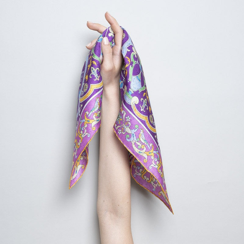 Bandana 100% Silk - Florentine Mosaic - Fuchsia