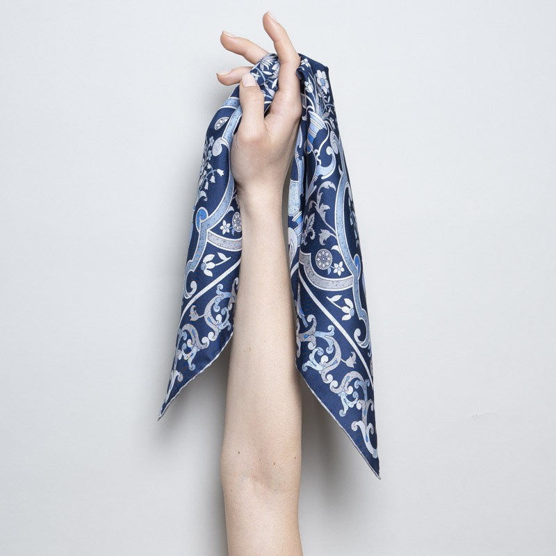 Bandana 100% Silk - Florentine Mosaic - Navy