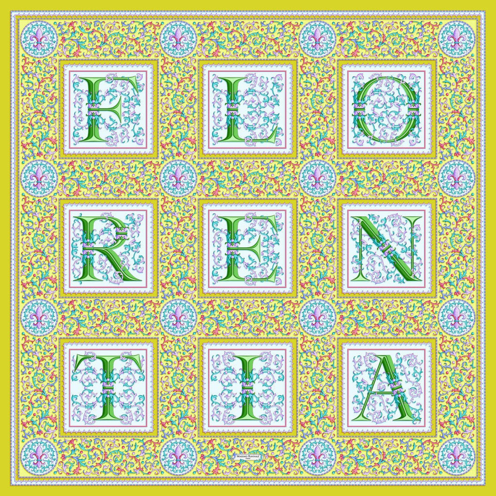 Silk Scarf – Florentine Paper – Acid Green, 100x100 cm