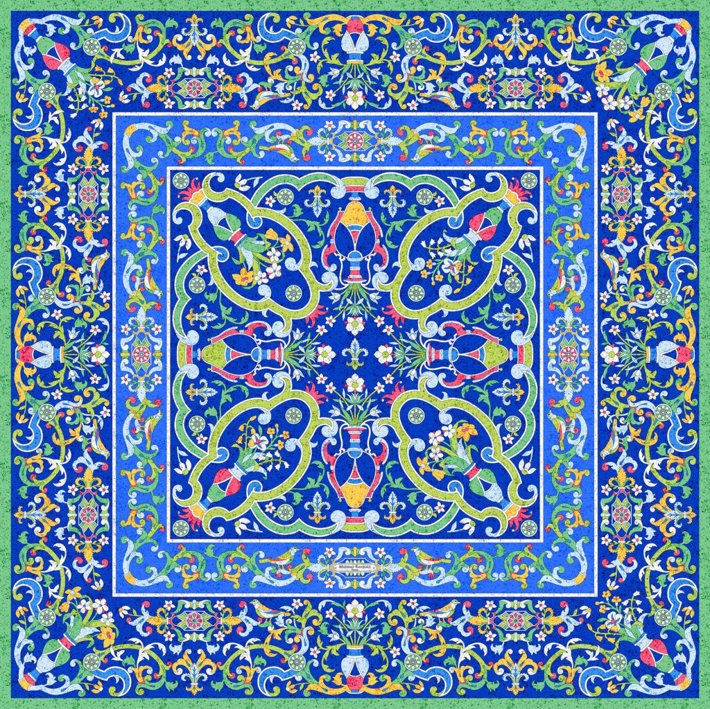 Silk Scarf – Florentine Mosaic – Blue, 100x100 cm