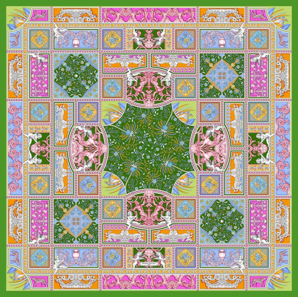 Silk Scarf – Uffizi – Green, 100x100 cm
