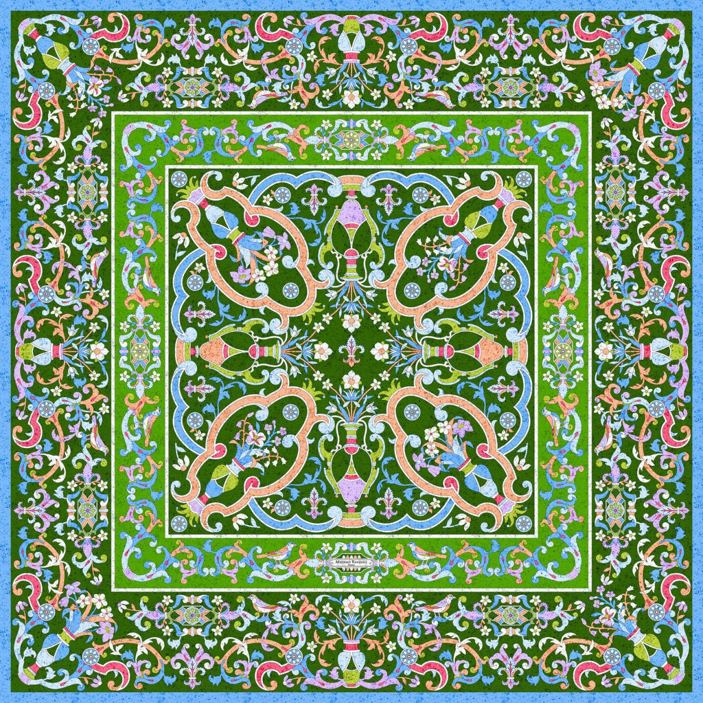 Silk Scarf – Florentine Mosaic – Green, 100x100 cm