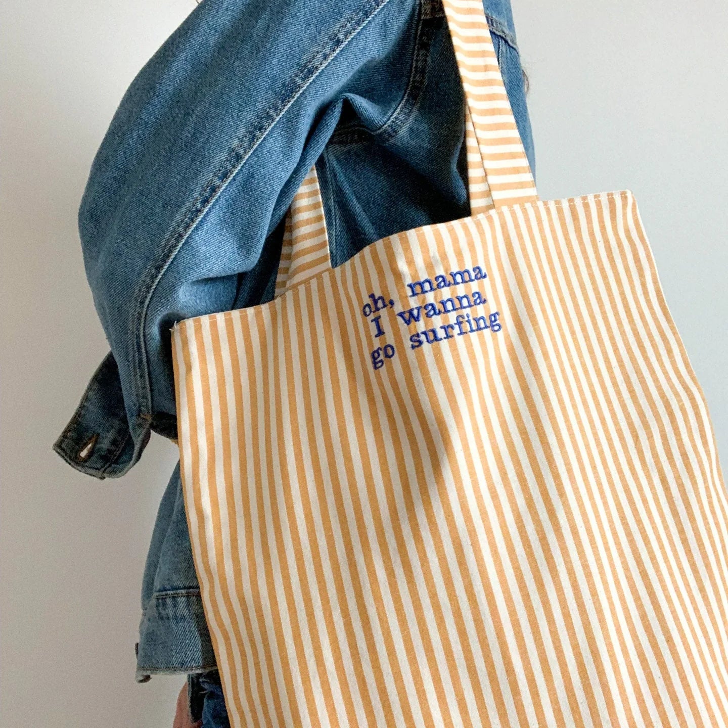 Embroidered Tote Bag - Yellow Small Stripes
