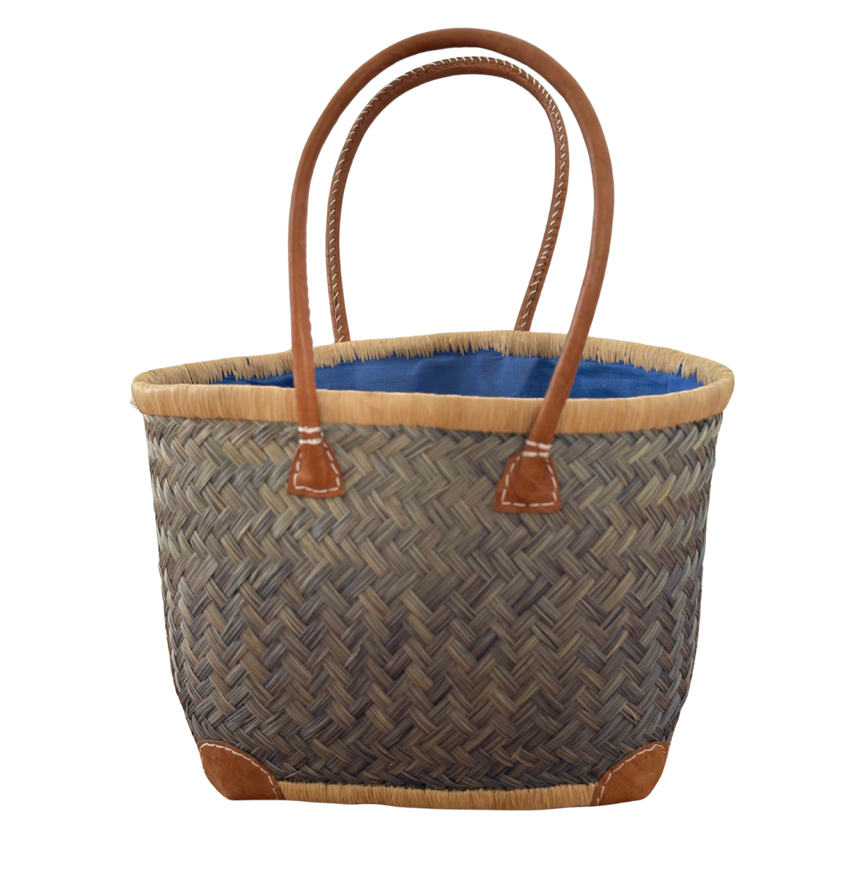 Woven rattan baskets bags with/without ricami - Dusty Blue