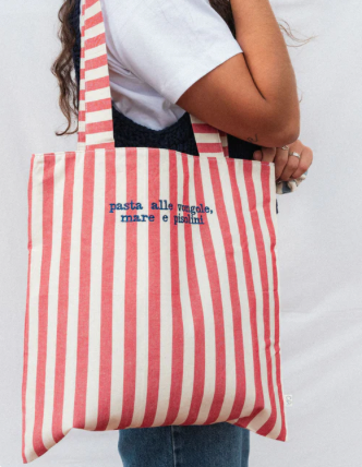 Embroidered Tote Bag - Red Large Stripes