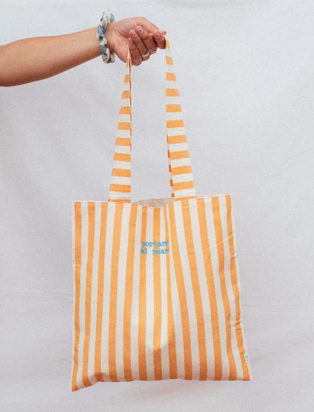 Embroidered Tote Bag -Yellow Large Stripes