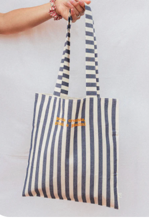 Embroidered Tote Bag - Navy Large Stripes