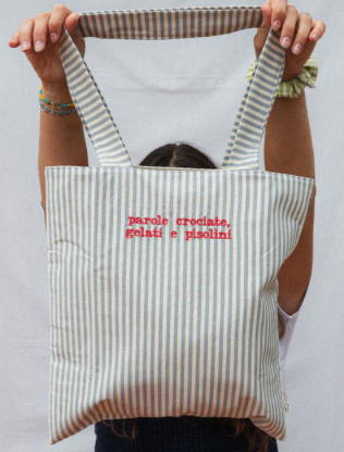 Embroidered Tote Bag - Light Blue Small Stripes