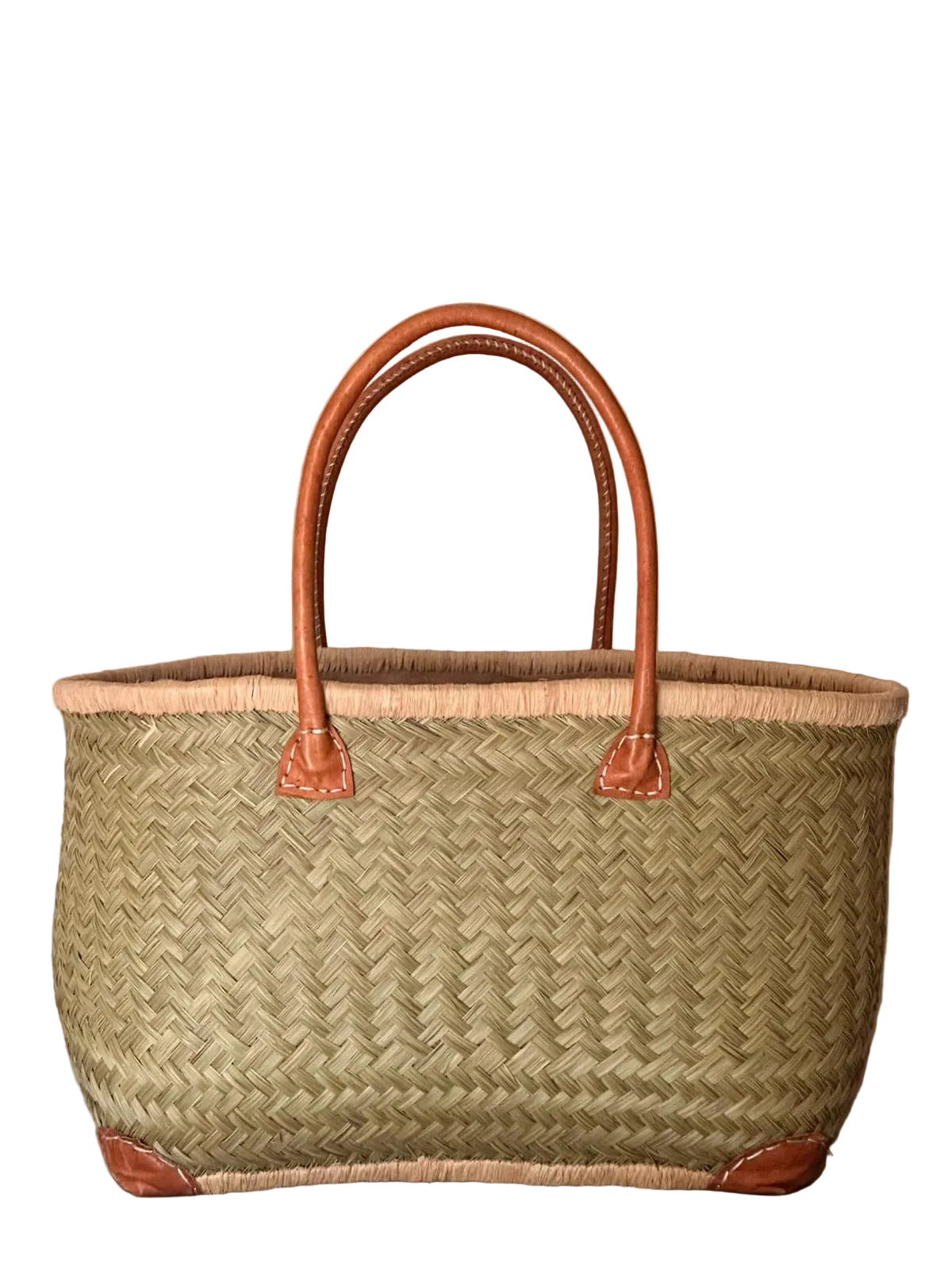 Woven rattan baskets bags with/without ricami - Sage