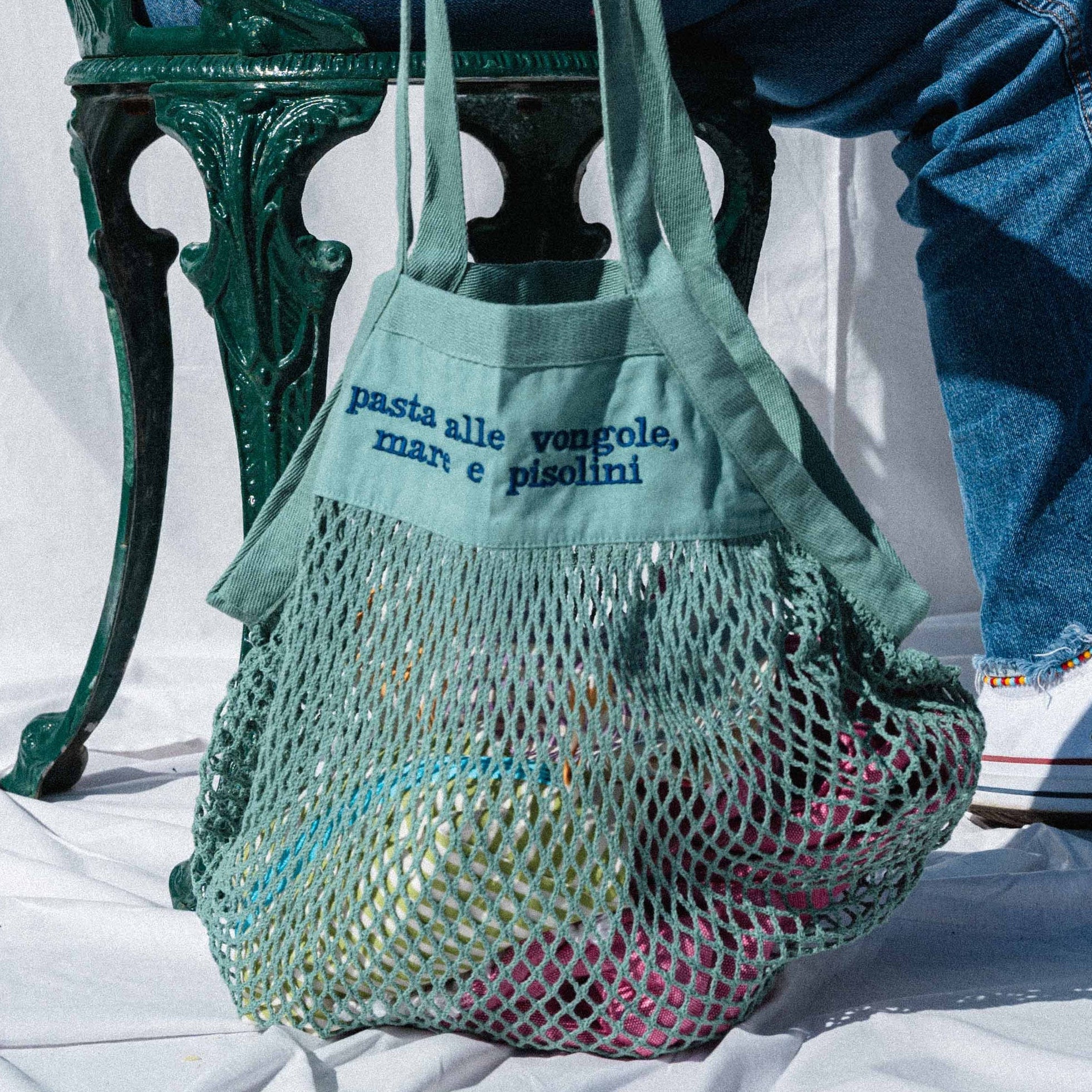 Embroidered Mesh Bag
