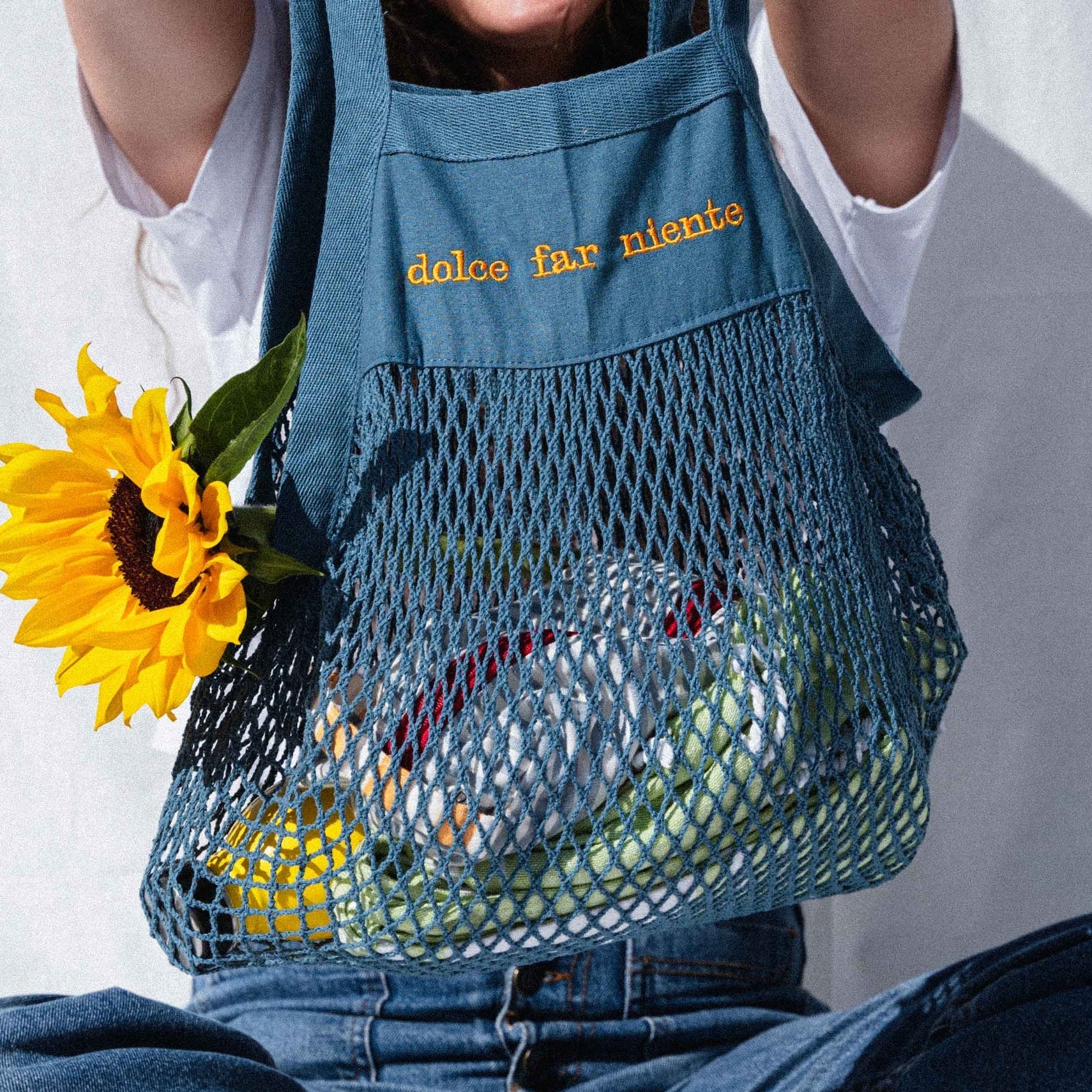 Embroidered Mesh Bag