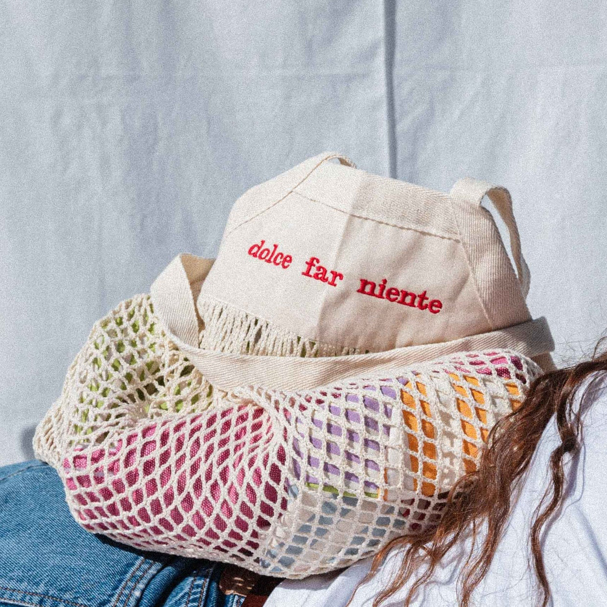 Embroidered Mesh Bag