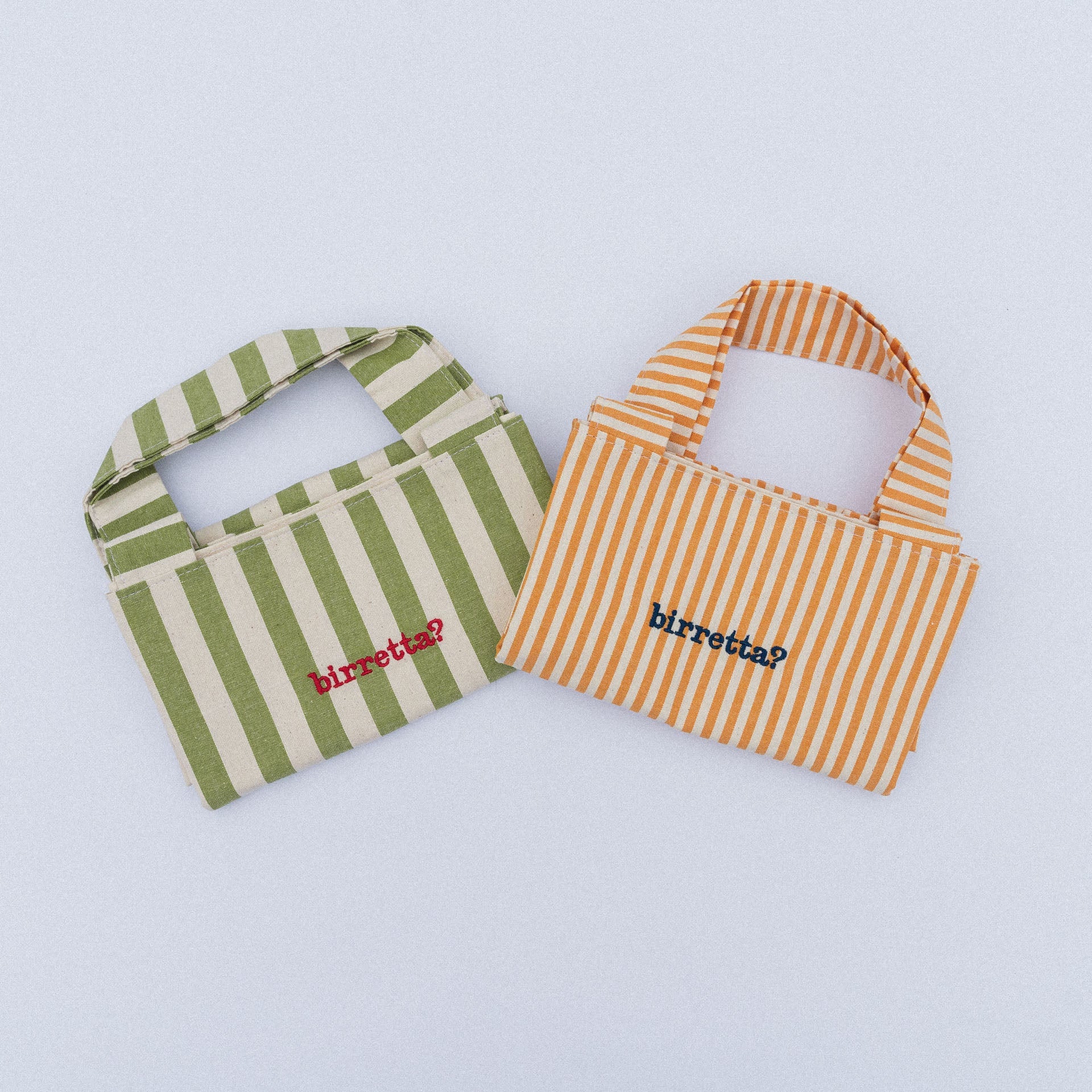 Embroidered Tote Bag - Green Large Stripes
