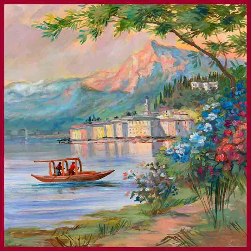 Silk Scarf – Bellagio One – Red, 90x90 cm