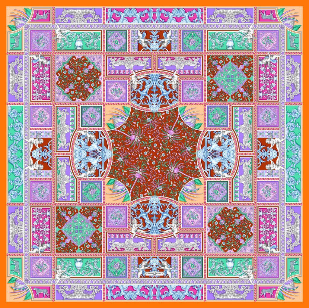 Silk Scarf – Uffizi – Orange, 100x100 cm