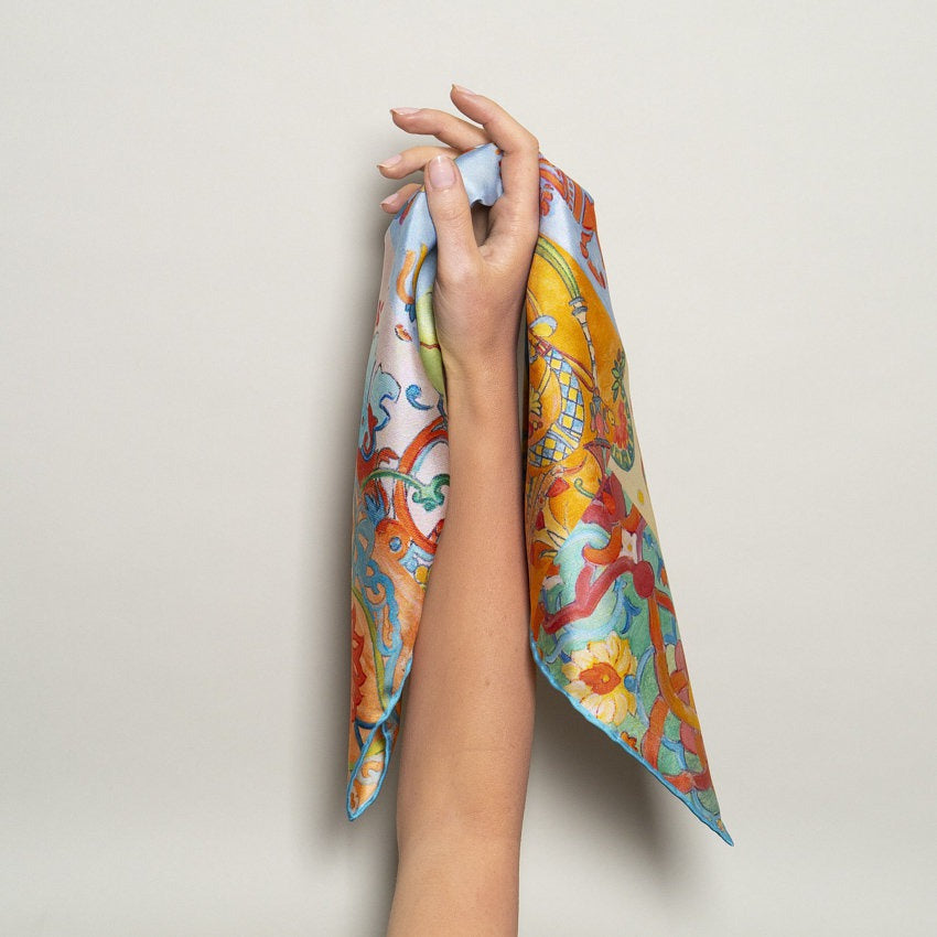 Bandana 100% Silk - World of Colors - Light Blue