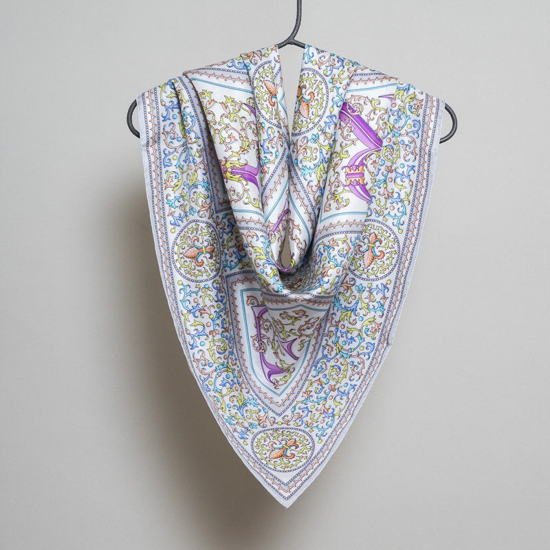Silk Scarf – Florentine Paper – Grey, 100x100 cm