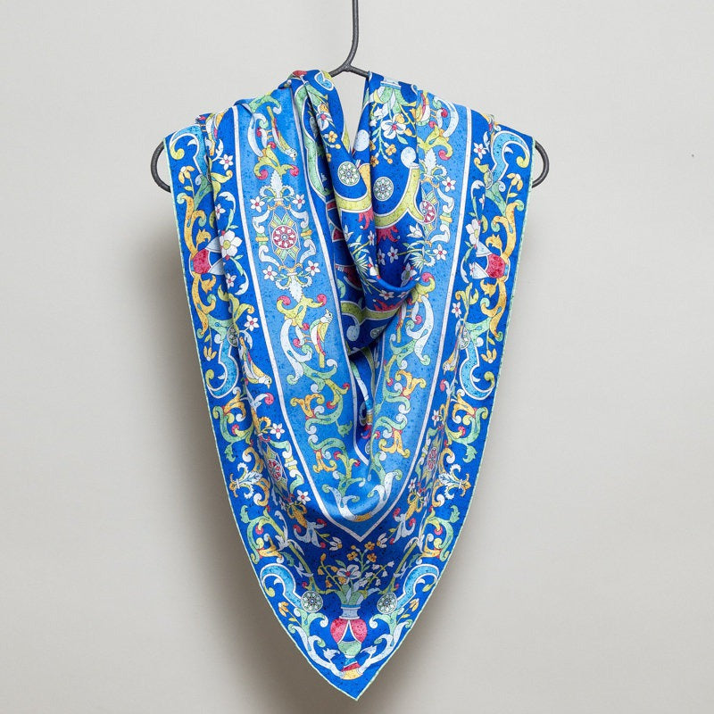 Silk Scarf – Florentine Mosaic – Blue, 100x100 cm