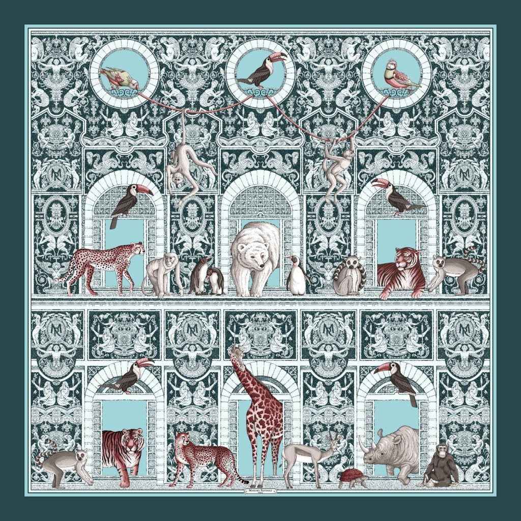 Silk Scarf – Palazzo Lovers – Petrol, 100x100 cm