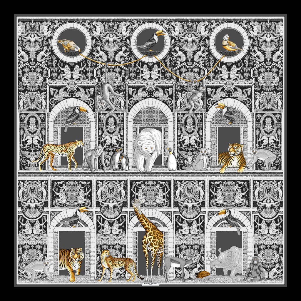 Silk Scarf – Palazzo Lovers – Black Brass, 100x100 cm