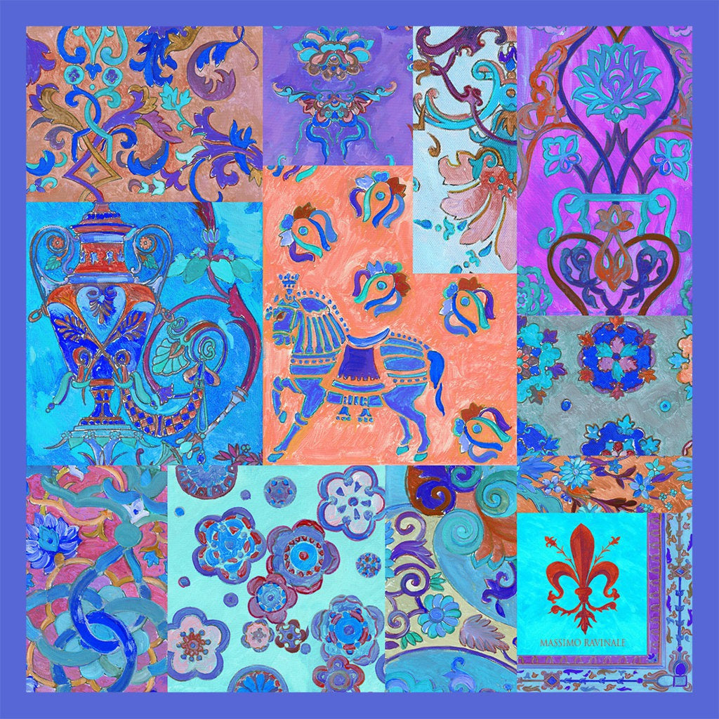 Bandana 100% Silk - World of Colors - Blue
