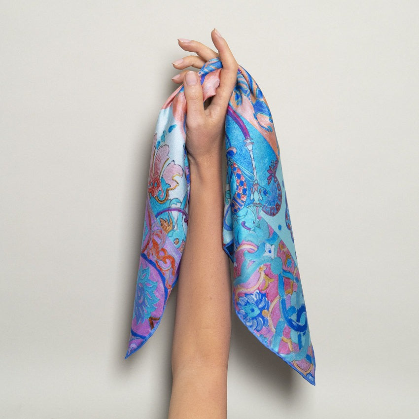 Bandana 100% Silk - World of Colors - Blue