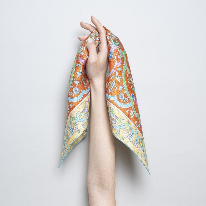 Bandana 100% Silk - Florentine Mosaic - Orange