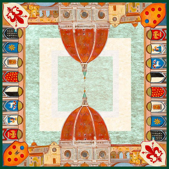 Silk Scarf – Double Dome – Petrol, 90x90 cm