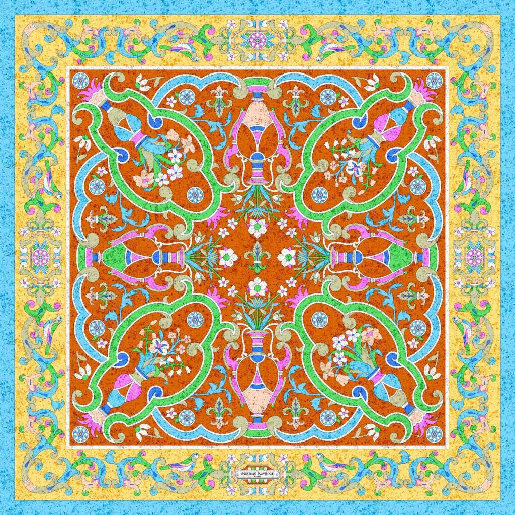 Bandana 100% Silk - Florentine Mosaic - Orange