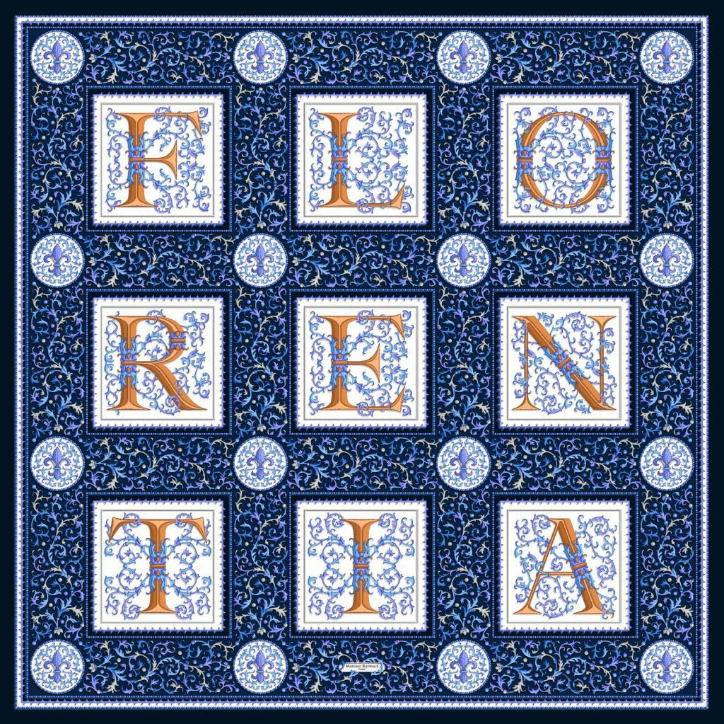 Silk Scarf – Florentine Paper – Navy, 100x100 cm