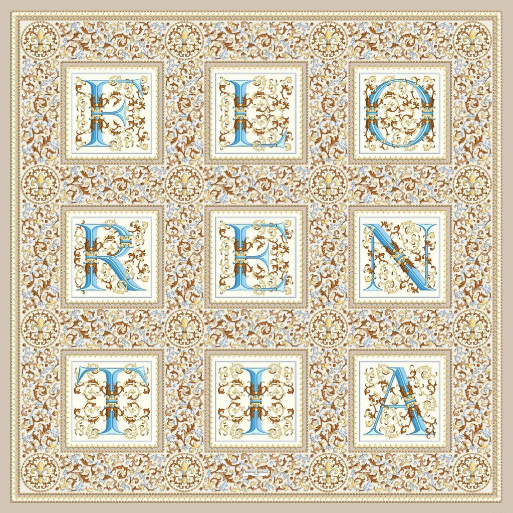 Silk Scarf – Florentine Paper – Beige, 100x100 cm