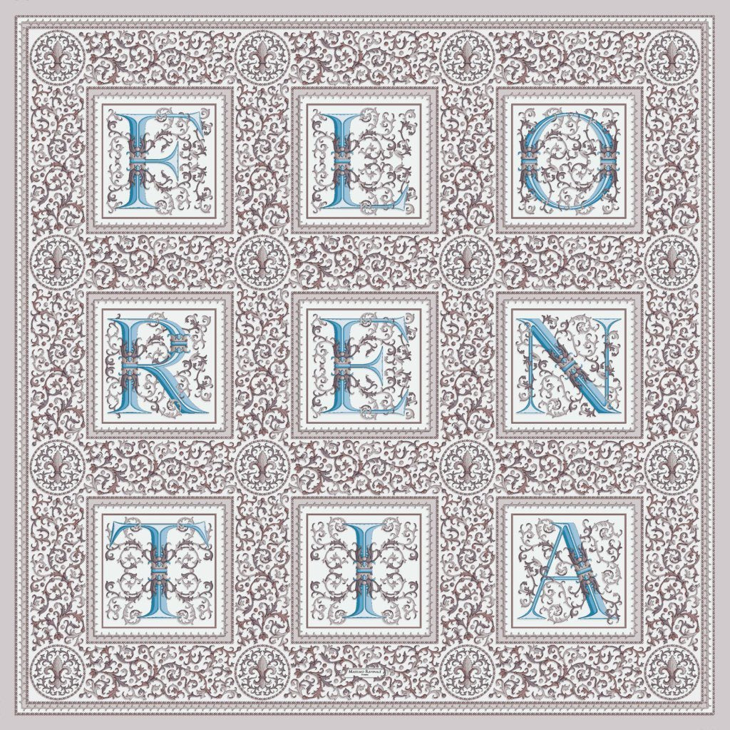 Silk Scarf – Florentine Paper – Ice, 100x100 cm