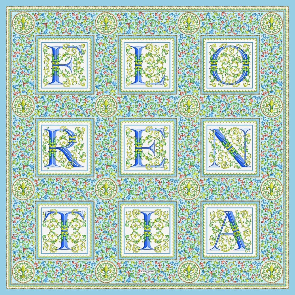 Silk Scarf – Florentine Paper – Green, 100x100 cm