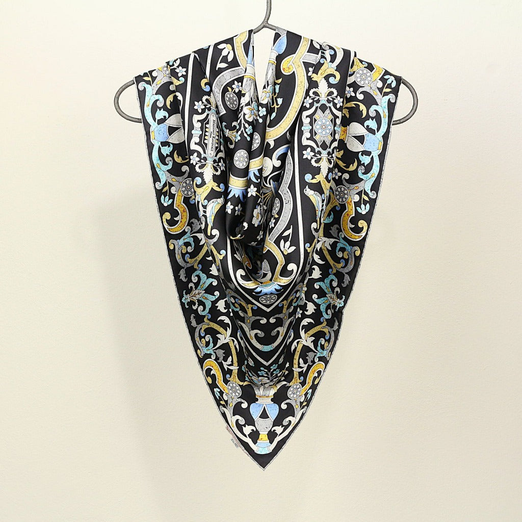 Silk Scarf – Florentine Mosaic – Black, 100x100 cm