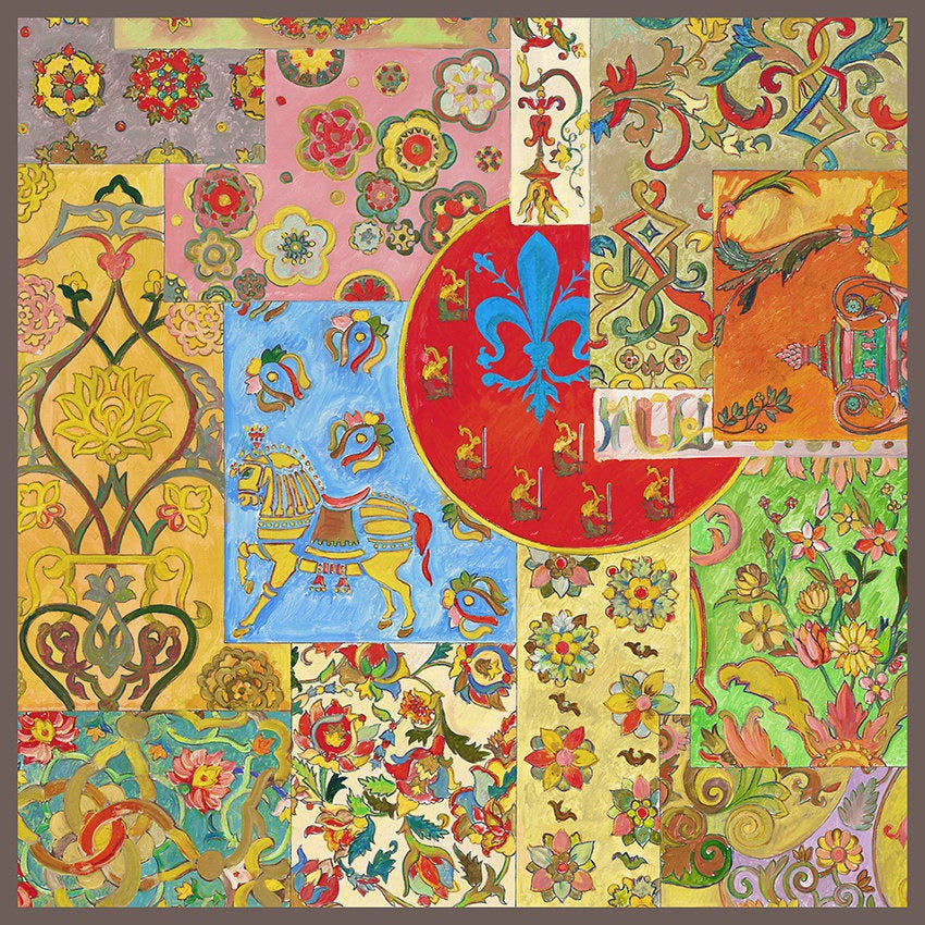 Silk Scarf – World of Colors – Beige, 100x100 cm